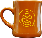 Brown diner mug yellow cup logo