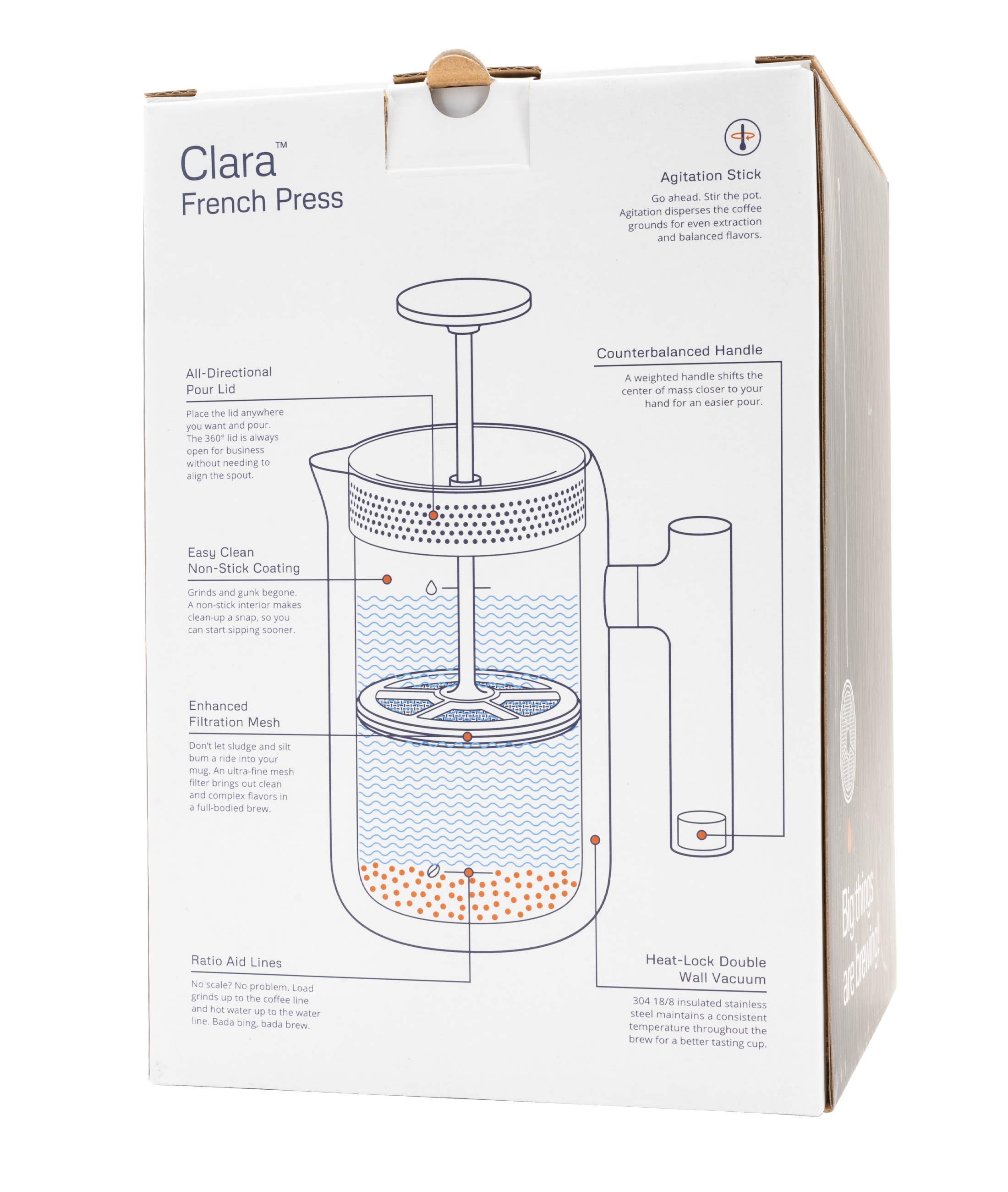 Fellow Clara French Press Coffee Maker, Double Wall Vacuum, 24 oz.